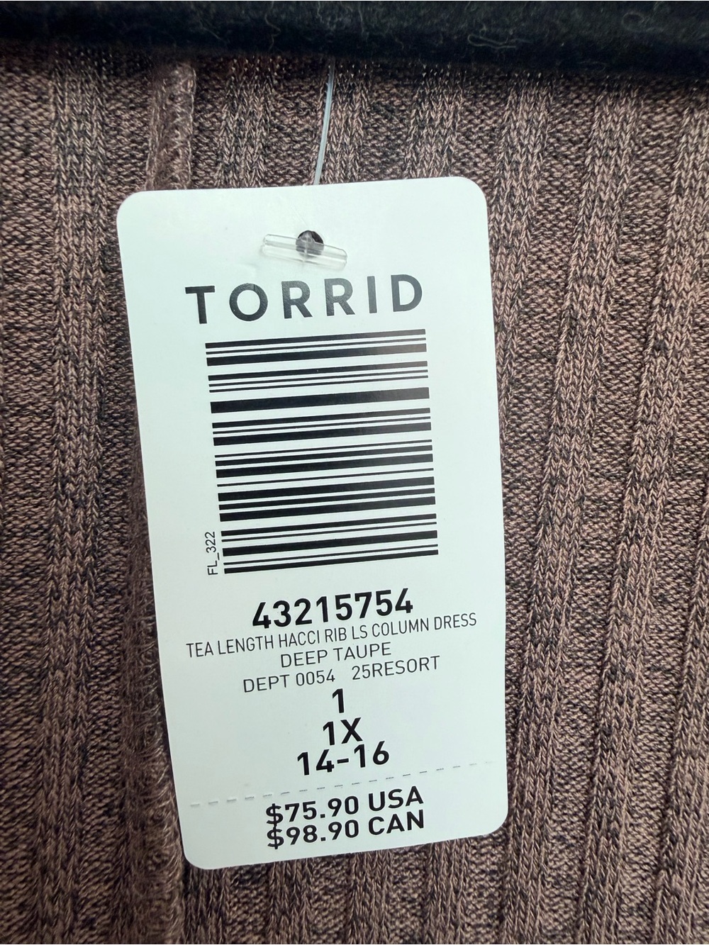 Torrid Chic Column Tea Length Dress Ribbed Midi Dress Taupe Plus Size 1X NWT - Picture 8 of 11